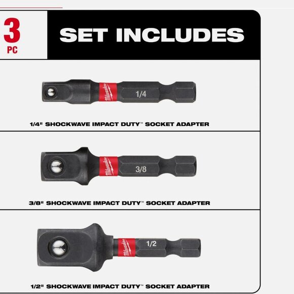 Milwaukee 48-32-5033 Power Drill Bit Extensions Shockwave Socket Adapter Set, 1/ - Picture 4 of 5
